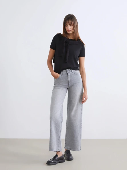 LCW Jeans Gri Wideleg Kadın Jean Pantolon ürün görseli 1