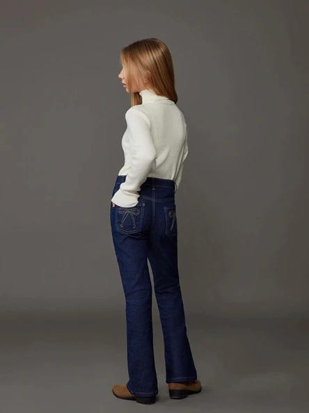 LCW Kids İndigo İspanyol Paça Kız Çocuk Jean Pantolon ürün görseli 1