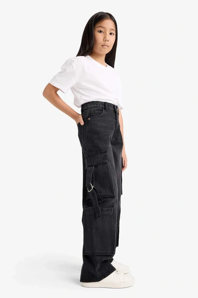 Defacto E6185A8NM36 DENIM Kız Çocuk Wide Leg Kargo Geniş Paça Jean Pantolon ürün görseli 1