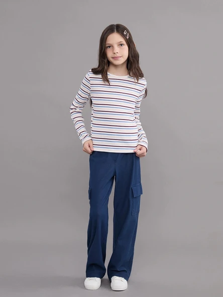 LCW Kids Mavi Beli Lastikli Kız Çocuk Kargo Eşofman Altı ürün görseli 1