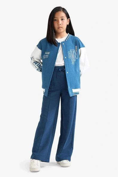 Defacto C7131A8IN246 İndigo Kız Çocuk Wide Leg Geniş Paça Beli Lastikli Eşofman Altı ürün görseli 1