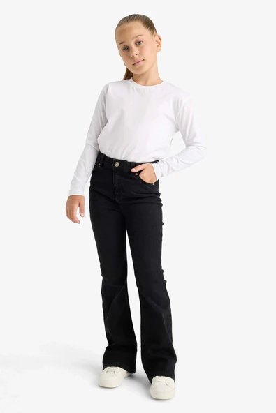 Defacto E6183A8BK27 Siyah Kız Çocuk Flare Fit İspanyol Paça Jean Pantolon ürün görseli 1