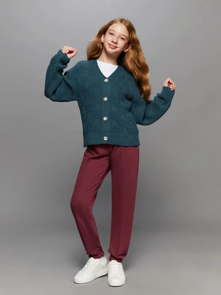 LCW Kids Mürdüm Beli Lastikli Kız Çocuk Jogger Eşofman Alt ürün görseli 1
