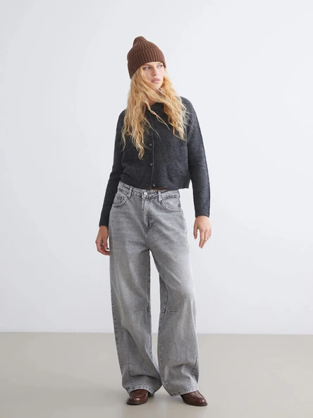 XSIDE Gri Baggy Fit Kadın Jean Pantolon ürün görseli 1