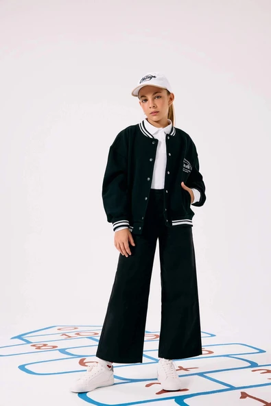 Defacto E6188A8BK27 Siyah Kız Çocuk Wide Leg Geniş Paça Pamuklu Okul Pantolonu ürün görseli 1