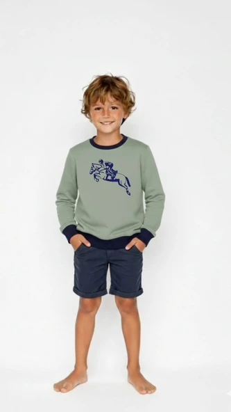 Çocuk Sweatshirt / Logo Baskılı - Su Yeşili ürün görseli 1