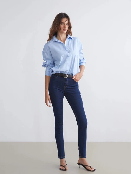 LCW Jeans Indigo Beli Kemerli Mercury Skinny Fit Kadın Jean Pantolon ürün görseli 1