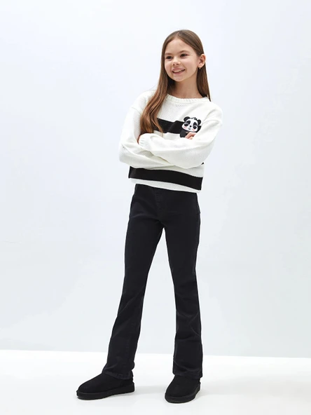 LCW Kids Siyah Basic İspanyol Paça Kız Çocuk Jean Pantolon ürün görseli 1