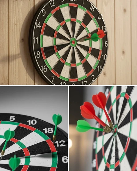 Kaliteli Ahşap Dart Tahtası 12 İnç 4 Adet Metal İğne Uçlu Ok ürün görseli 1