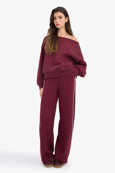 Defacto D6668AXBR232 Bordo Straight Fit Cepli Düz Paça Eşofman Altı ürün görseli 1