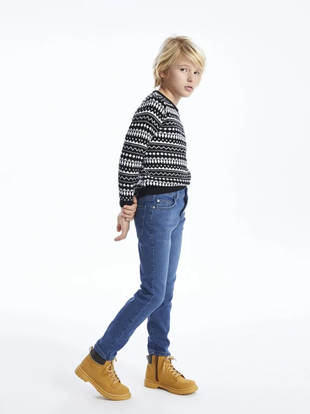 LCW Kids İndigo Beli Ayarlanabilir Lastikli Erkek Çocuk Jean Pantolon ürün görseli 1