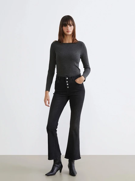 LCW Jeans Siyah Mars Flare Kadın Jean Pantolon ürün görseli 1