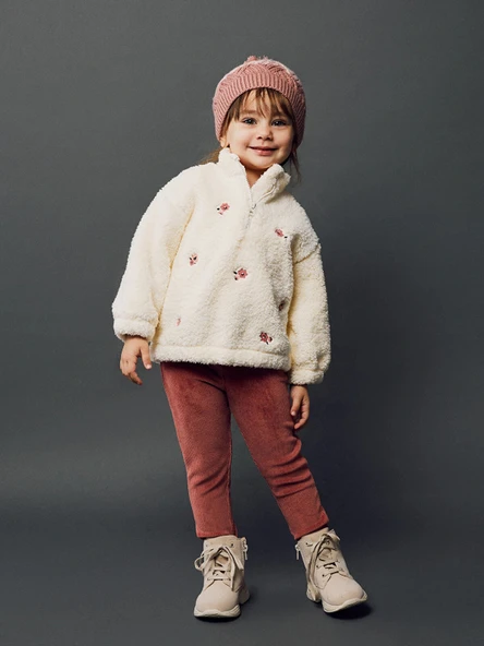 LCW baby Pembe Beli Lastikli Basic Kız Bebek Kadife Eşofman Alt ürün görseli 1