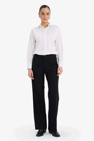 Defacto G3822AXBK81 Siyah Wide Leg Çift Cepli Yüksek Bel Geniş Paça Pantolon ürün görseli 1