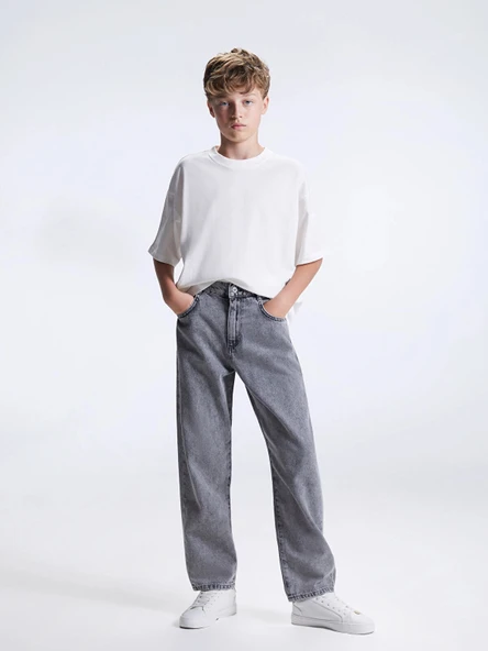 LCW Kids Gri Loose Fit Erkek Çocuk Jean Pantolon ürün görseli 1