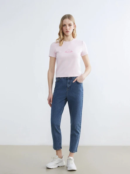 LCWAIKIKI Classic İndigo Beli Lastikli Slim Fit Kadın Jean Pantolon ürün görseli 1
