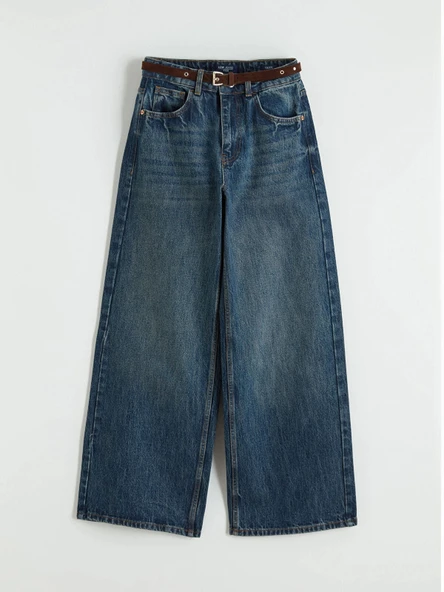 LCW Vision İndigo Beli Kemerli Wideleg Kadın Jean Pantolon ürün görseli 1