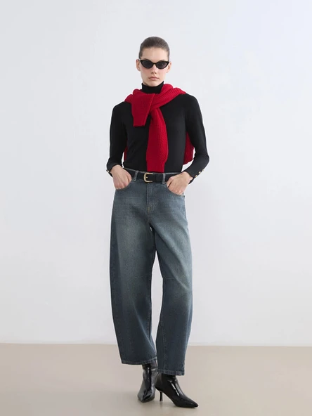 LCW Jeans İndigo Barrel Fit Kadın Jean Pantolon ürün görseli 1