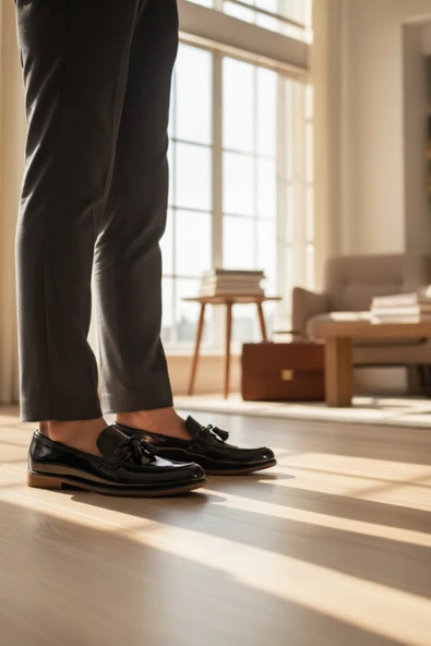 Enoch Hakiki Deri Siyah Püsküllü Bağcıksız Erkek Klasik Loafer ürün görseli 1