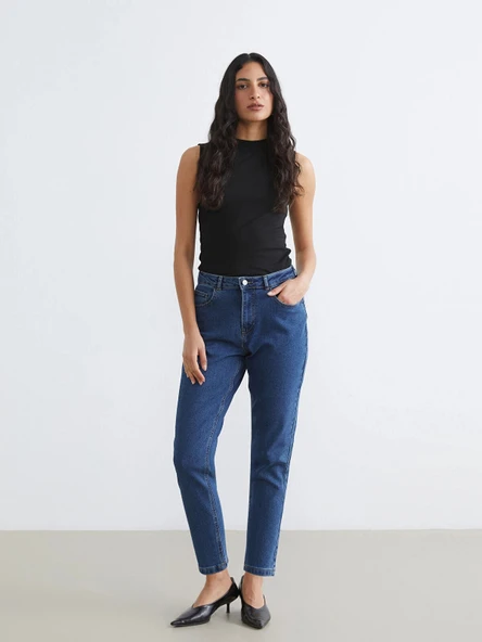 LCW Modest İndigo Mom Fit Kadın Jean Pantolon ürün görseli 1
