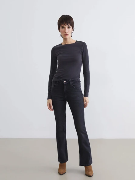 LCW Jeans Siyah Flare Kadın Jean Pantolon ürün görseli 1