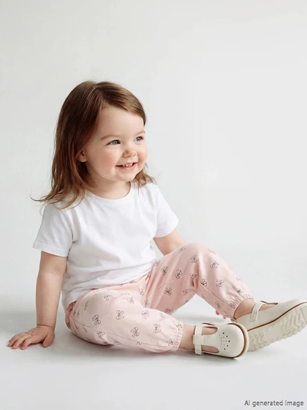 LCW baby Pembe Fiyonk Baskılı Kız Bebek Jogger Eşofman Altı ürün görseli 1
