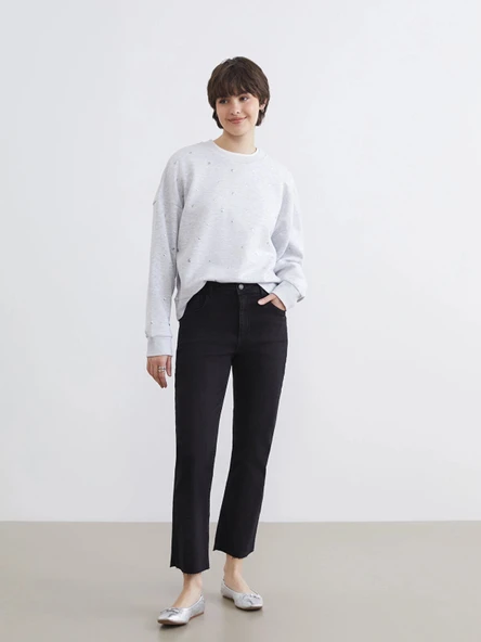 XSIDE Siyah Crop Flare Kadın Jean Pantolon ürün görseli 1