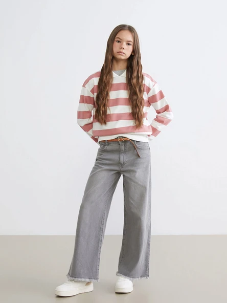 LCW Kids Karışık Wideleg Kız Çocuk Jean Pantolon ürün görseli 1