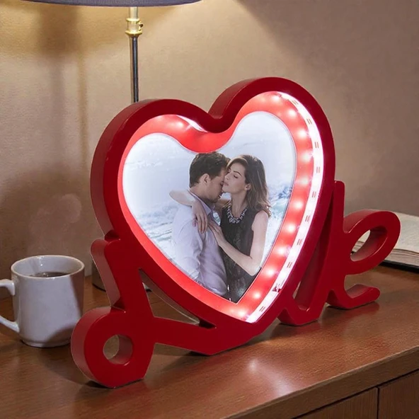 Love Yazılı Led Işıklı Kişiye Özel Fotoğraflı Sihirli Ayna Kırmızı-Beyaz Sevgiliye Hediye ürün görseli 1