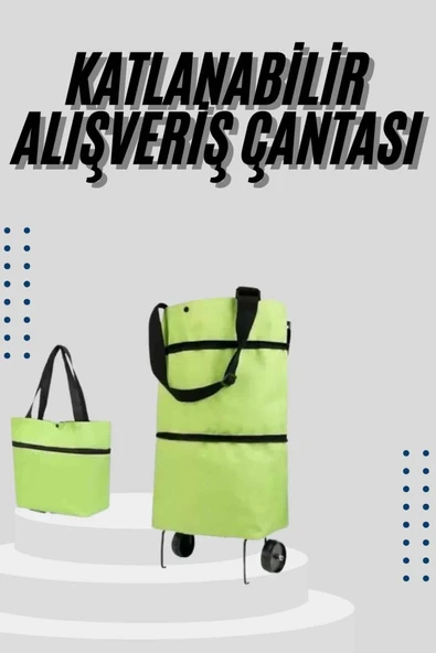 Katlanabilir Tekerlekli Çantalı Çarşı Pazar Arabası Alışveriş Çantası Piknik Çantası ürün görseli 1