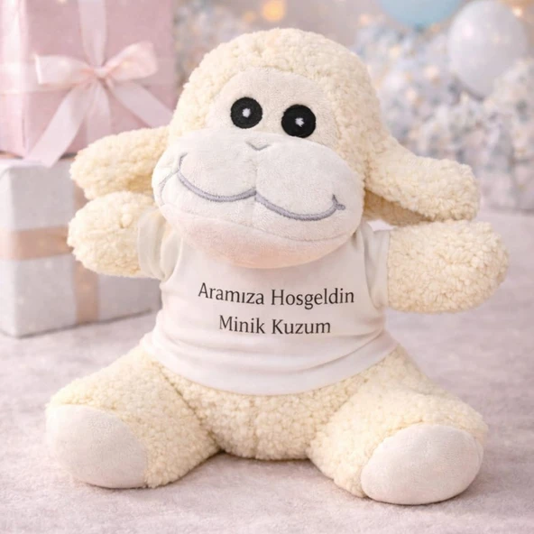 Aramıza Hoşgeldin Minik Kuzum Tişörtlü Sevimli Peluş Kuzu ürün görseli 1