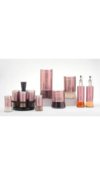 Winterbach 14 Parça Metal Cam Baharat Mutfak Takımı H4185 Rosegold ürün görseli 1