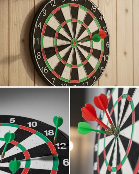 Kaliteli Ahşap Dart Tahtası 12 İnç 4 Adet Metal İğne Uçlu Ok ürün görseli 1