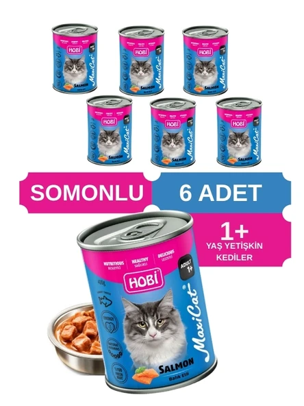Hobi Maxicat Somonlu Yetişkin Kedi Konservesi 400 Gr x 6 Adet - Omega Destekli, Tam ve Dengeli Mama ürün görseli 1