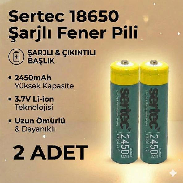 Sertec 18650 1C Şarjlı Pil 2450mAh Çıkıntılı Başlıklı Fener Pili 3.7V Li-ion 2li ürün görseli 1