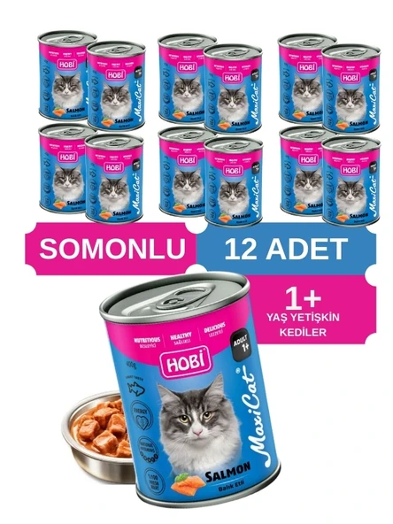 Hobi Maxicat Somonlu Yetişkin Kedi Konservesi 400 Gr x 12 Adet - Omega Destekli, Tam ve Dengeli Mama ürün görseli 1