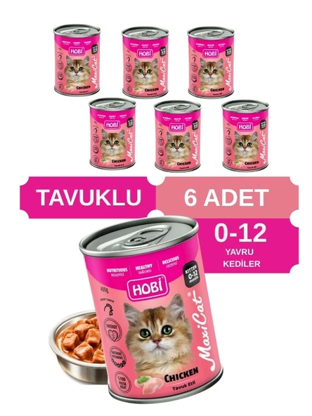 Hobi Maxicat Tavuklu Yavru Kedi Konservesi 400 Gr x 6 Adet - Vitamin Destekli, Tam ve Dengeli Mama ürün görseli 1
