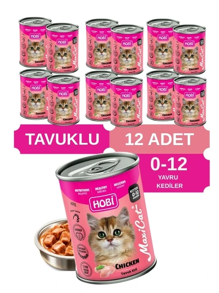Hobi Maxicat Tavuklu Yavru Kedi Konservesi 400 Gr x 12 Adet - Vitamin Destekli, Tam ve Dengeli Mama ürün görseli 1