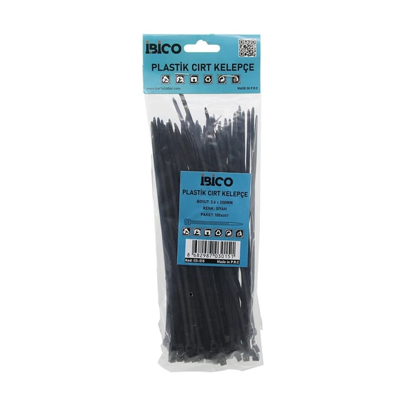 SİYAH   3.6X200MM  PLASTİK CIRT KELEPÇE  100PCS (4915) ürün görseli 1
