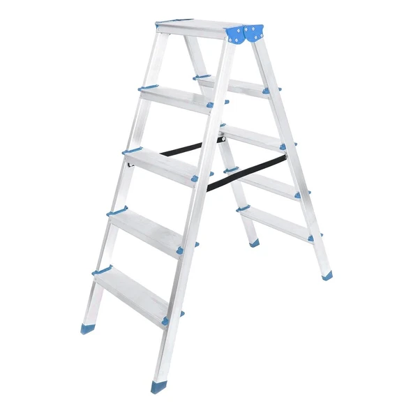 5+5 ÇİFT BASAMAKLI ALÜMİNYUM METAL MERDİVEN YÜKSEKLİK = 115CM BAŞ GENİŞLİK = 8CM (4915) ürün görseli 1