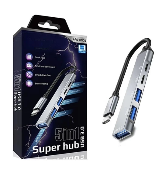 5in1 Metal Usb Hub – Yüksek Hızlı Çoklayıcı, 5 Bağlantı Noktalı, Dayanıklı Ve Taşınabilir Tasarım ürün görseli 1