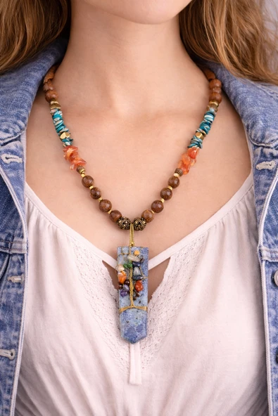 Celestial Nomad – Lapis & Akik Doğal Taş Premium Tasarım Kolye ürün görseli 1