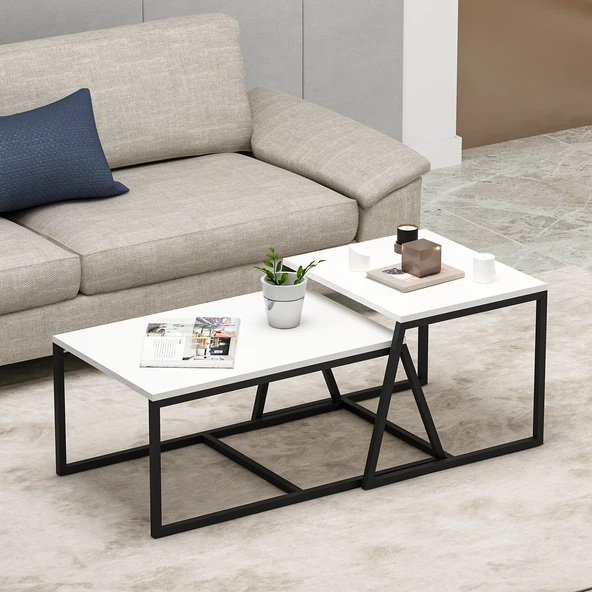 Minimal İkili Orta Sehpa – Modern Tasarım, Çok Amaçlı Kullanım  Beyaz ürün görseli 1