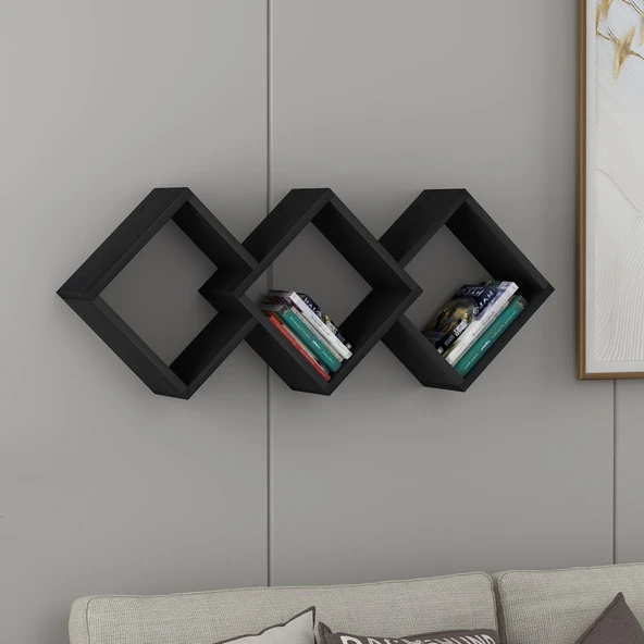 Galaxy Dekoratif Duvar Rafı – Modern Duvar Kitaplığı (6 Renk Seçeneği)  Ahşap Siyah ürün görseli 1