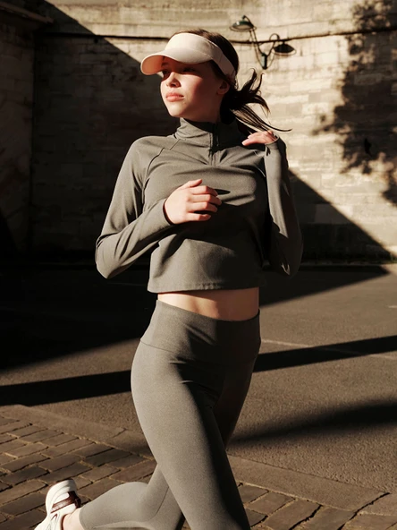 XSIDE ACTIVE ANTRASİT Dik Yaka Kadın Spor Tişört ürün görseli 1