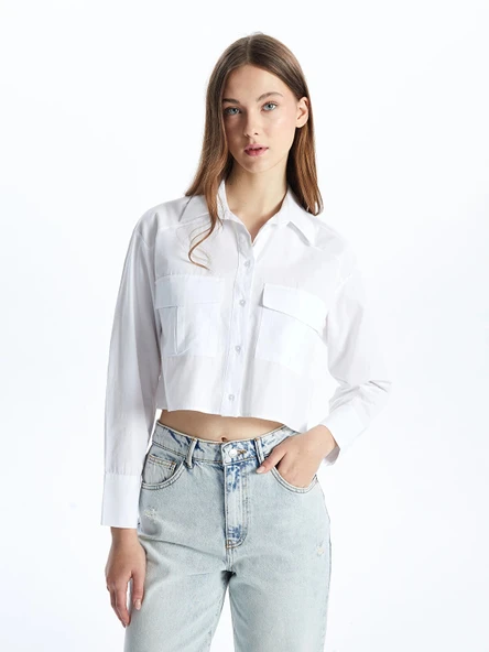 XSIDE BEYAZ Crop Poplin Kadın Gömlek ürün görseli 1