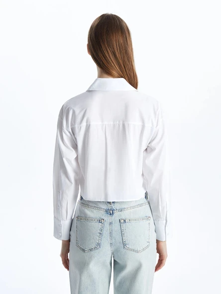 XSIDE BEYAZ Crop Poplin Kadın Gömlek - Resim 4