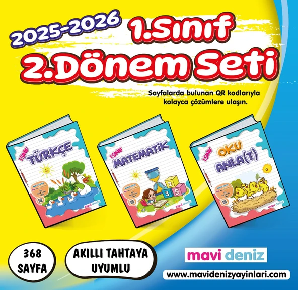 Mavi Deniz 2026 1. Sınıf 2. Dönem Türkçe + Matematik + Oku Anlat 3 Kitap Seti Güncel Müfredat ürün görseli 1