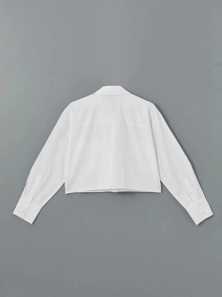 XSIDE BEYAZ Crop Poplin Kadın Gömlek - Resim 6