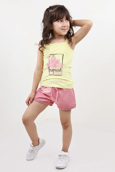 Toontoy Kız Bebek 2'li Takım Baskılı Kare Yaka T-Shirt & Beli Lastikli Şort ürün görseli 1